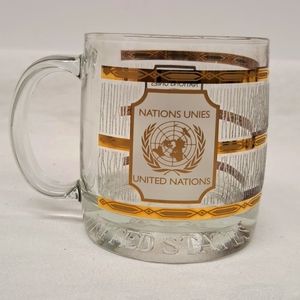 United Nations souvenir glass mug